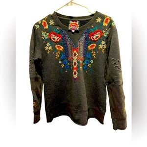 Johnny Was embroidered sweatshirt size XS